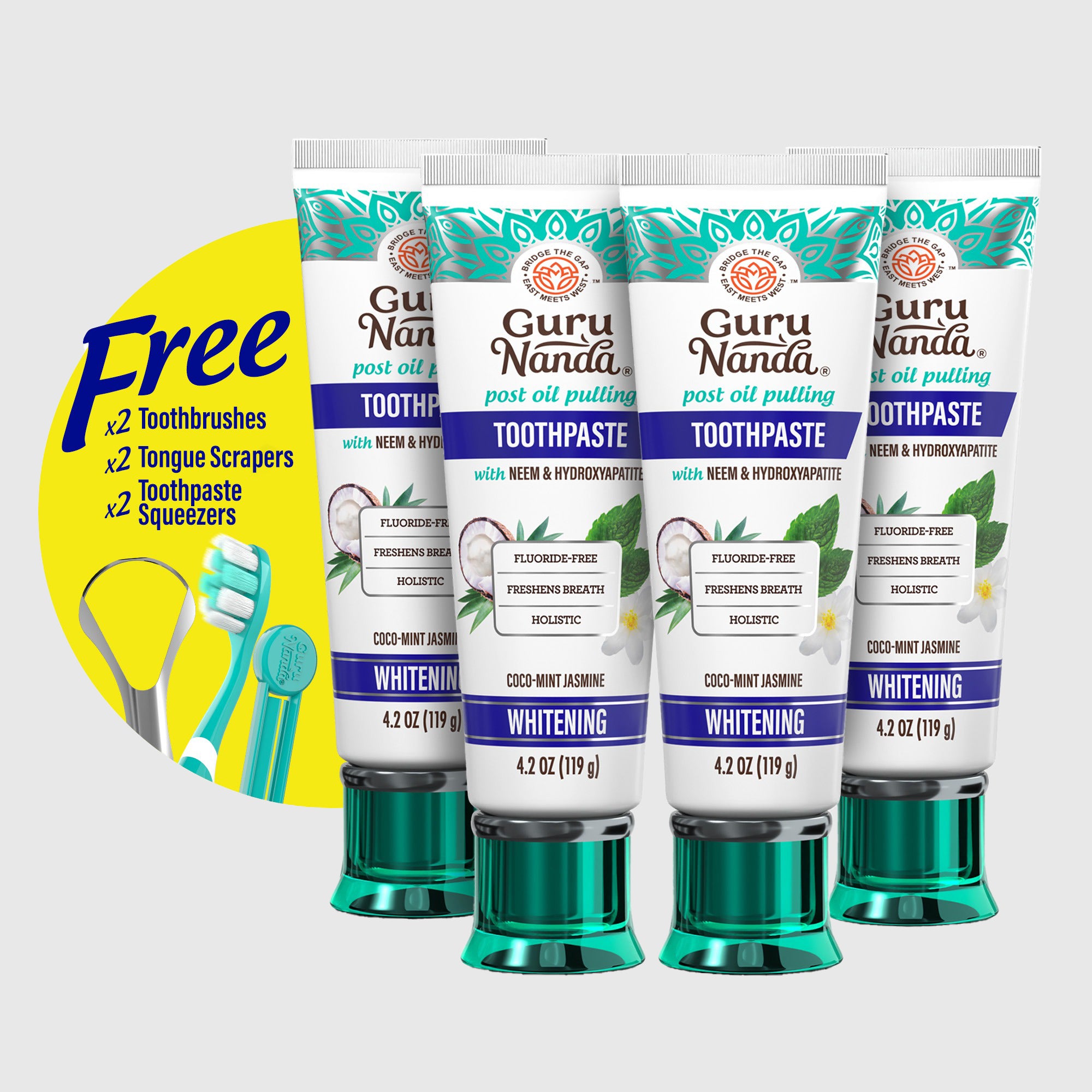 Hydroxyapatite & Neem Whitening Toothpaste, Fluoride Free – 4.2 oz by GuruNanda — brand photography